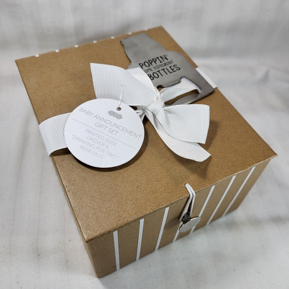 Mud Pie Dad Glass Beer MUG & OPENER Baby Announcement Gift SET Gift Box NIB NEW - Picture 2 of 16